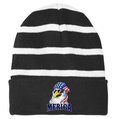 Eagle Mullet Merica Flag 4th Of July American Flag Gift Striped Beanie with Solid Band