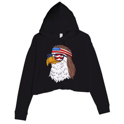 Eagle Mullet Merica 4th Of July American Flag Gift Great Gift Crop Fleece Hoodie