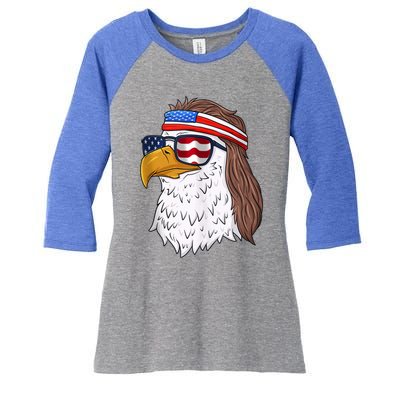 Eagle Mullet Merica 4th Of July American Flag Gift Great Gift Women's Tri-Blend 3/4-Sleeve Raglan Shirt