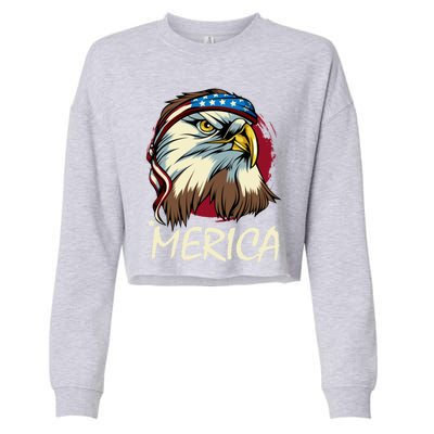 Eagle Mullet Merica Gift 4th Of July American Flag Usa Gift Cropped Pullover Crew