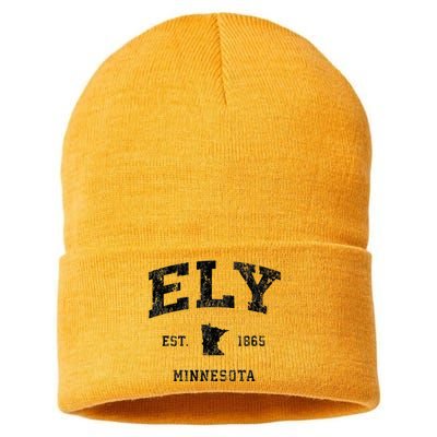 Ely Minnesota Mn Vintage Athletic Black Sports Design Sustainable Knit Beanie