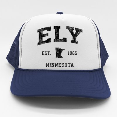 Ely Minnesota Mn Vintage Athletic Black Sports Design Trucker Hat