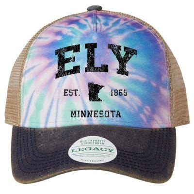 Ely Minnesota Mn Vintage Athletic Black Sports Design Legacy Tie Dye Trucker Hat