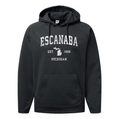 Escanaba Michigan Mi Vintage Sports Performance Fleece Hoodie