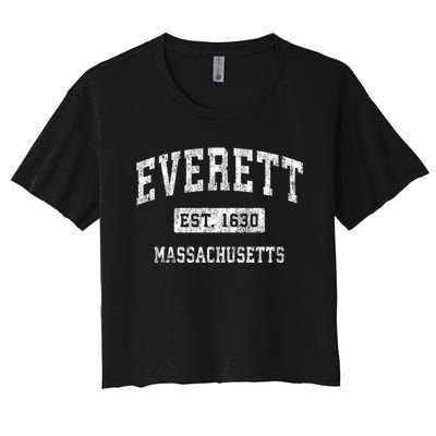 Everett Massachusetts Ma Vintage Established Sports Women's Crop Top Tee