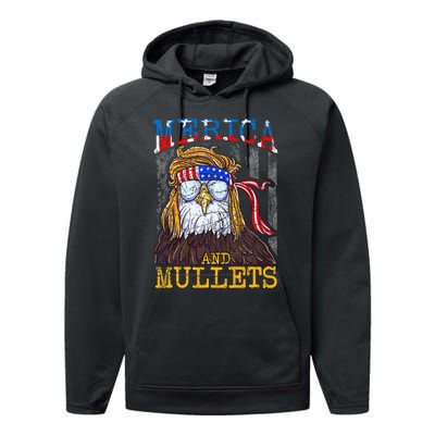 Eagle Mullet Merica Funny Redneck Merica & Mullets Performance Fleece Hoodie