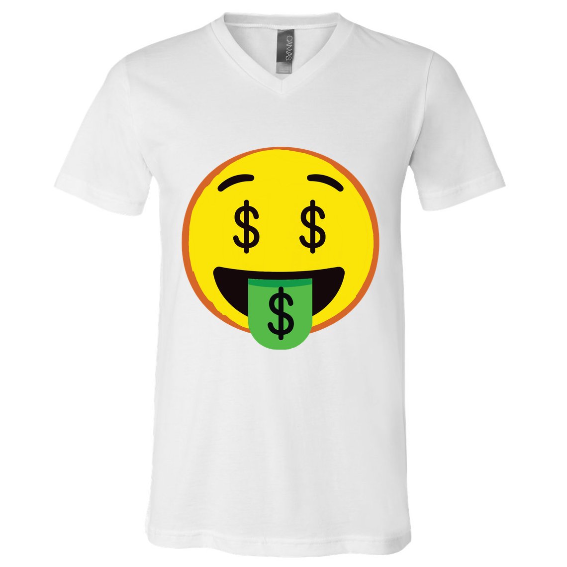 Emoticon Money Mouth Face With Dollar Sign Eyes Rich V-Neck T-Shirt