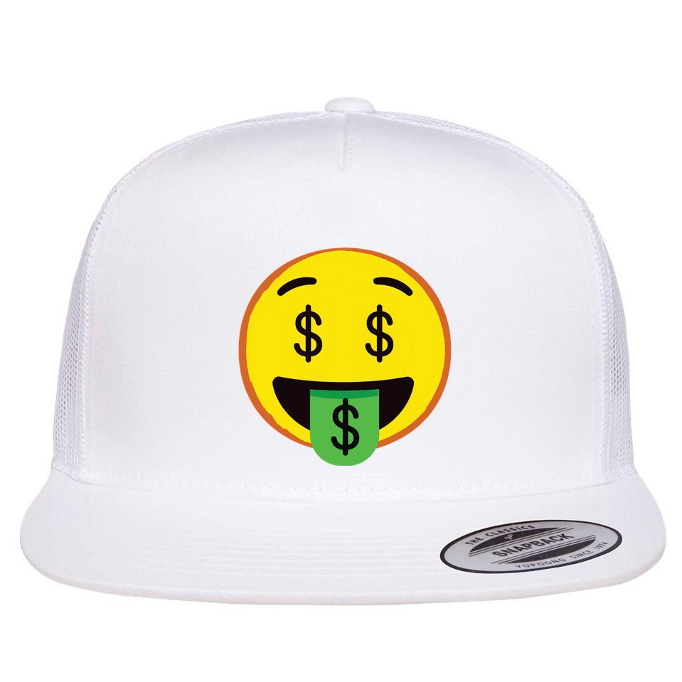 Emoticon Money Mouth Face With Dollar Sign Eyes Rich Flat Bill Trucker Hat