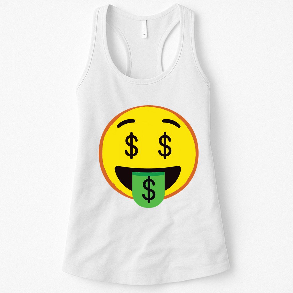 Emoticon Money Mouth Face With Dollar Sign Eyes Rich Womens Tank Top