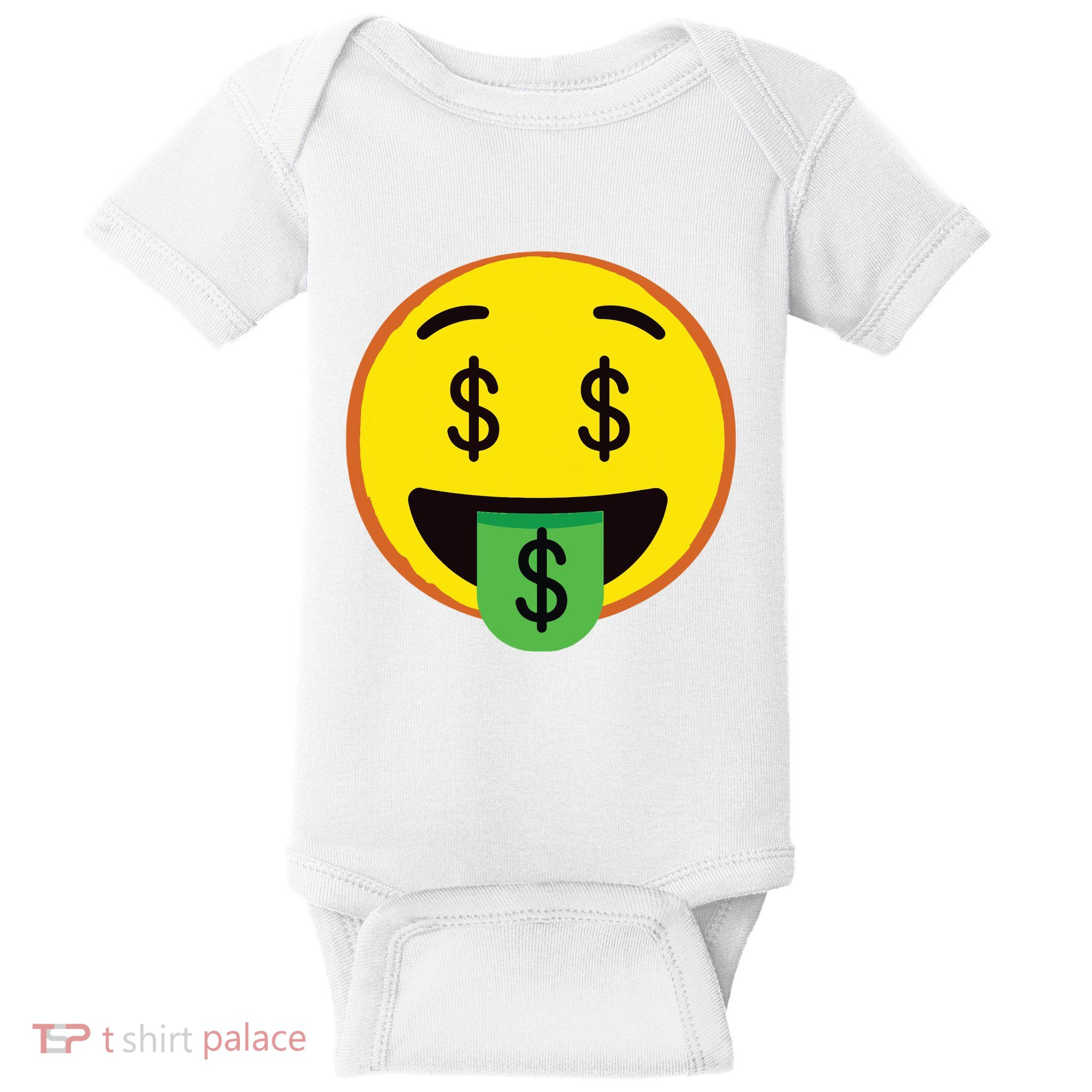 Emoticon Money Mouth Face With Dollar Sign Eyes Rich Baby Bodysuit