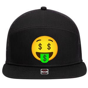 Emoticon Money Mouth Face With Dollar Sign Eyes Rich 7 Panel Mesh Trucker Snapback Hat