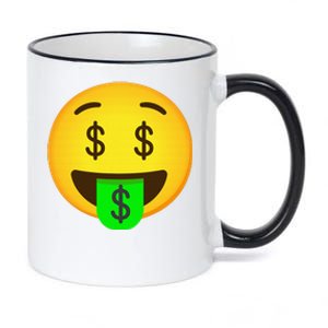 Emoticon Money Mouth Face With Dollar Sign Eyes Rich 11oz Black Color Changing Mug