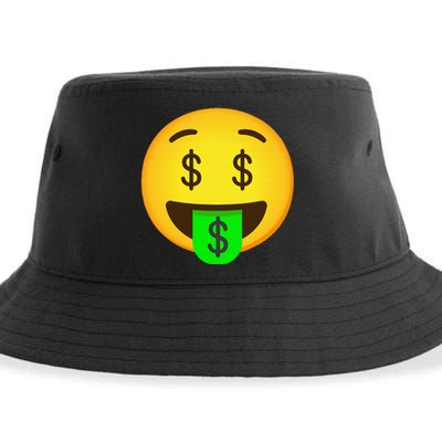 Emoticon Money Mouth Face With Dollar Sign Eyes Rich Sustainable Bucket Hat