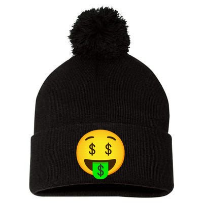 Emoticon Money Mouth Face With Dollar Sign Eyes Rich Pom Pom 12in Knit Beanie