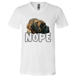 English Mastiff Nope Funny Lazy Pet Dog Cute V-Neck T-Shirt