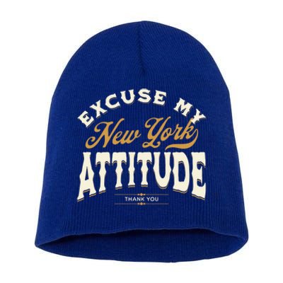 Excuse My New York Attitude Thank You Vintage Gift Short Acrylic Beanie