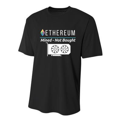 Ethereum Mined Not Bought GPU Mining Rigs ETH Crypto Miner Youth Performance Sprint T-Shirt