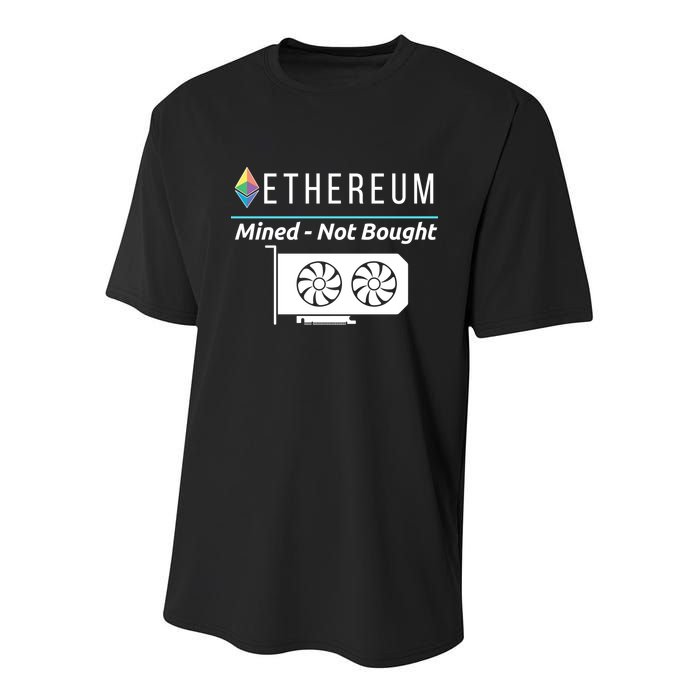 Ethereum Mined Not Bought GPU Mining Rigs ETH Crypto Miner Youth Performance Sprint T-Shirt