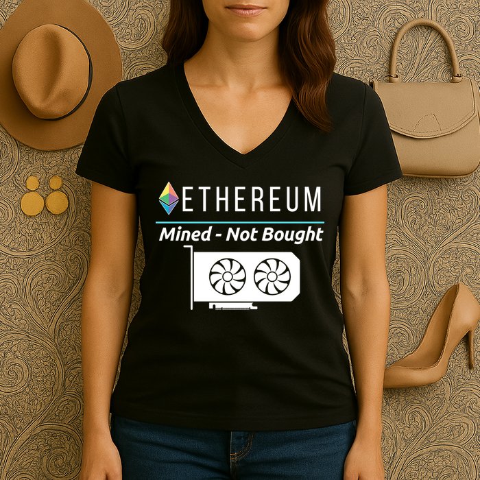 Ethereum Mined Not Bought GPU Mining Rigs ETH Crypto Miner Women's V-Neck T-Shirt