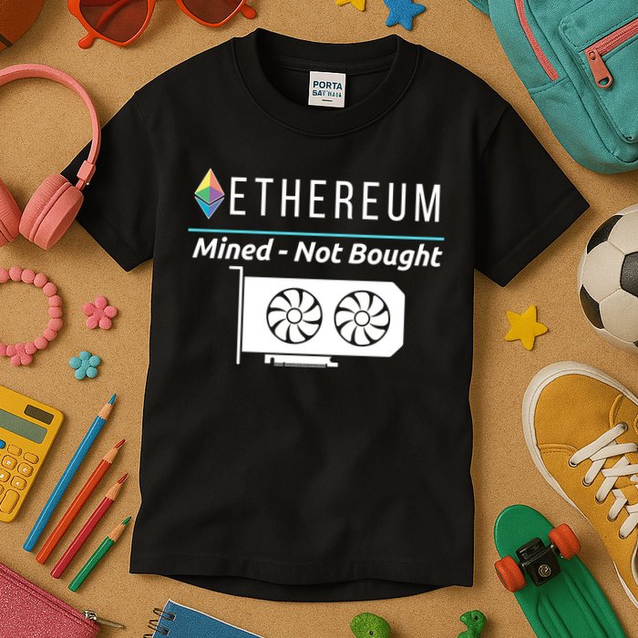 Ethereum Mined Not Bought GPU Mining Rigs ETH Crypto Miner Kids T-Shirt