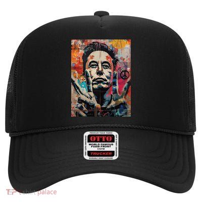 Elon Musk Nobel Peace Prize Garment Dyed High Crown Mesh Back Trucker Hat