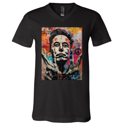 Elon Musk Nobel Peace Prize Garment Dyed V-Neck T-Shirt