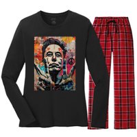 Elon Musk Nobel Peace Prize Garment Dyed Women's Long Sleeve Flannel Pajama Set 