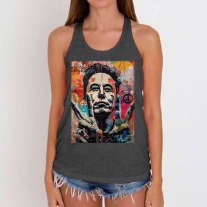 Elon Musk Nobel Peace Prize Garment Dyed Women's Knotted Racerback Tank