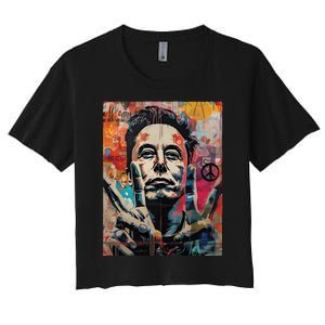 Elon Musk Nobel Peace Prize Garment Dyed Women's Crop Top Tee