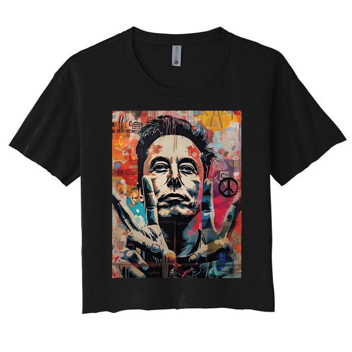 Elon Musk Nobel Peace Prize Garment Dyed Women's Crop Top Tee