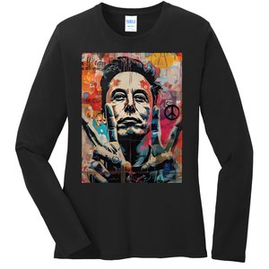 Elon Musk Nobel Peace Prize Garment Dyed Ladies Long Sleeve Shirt