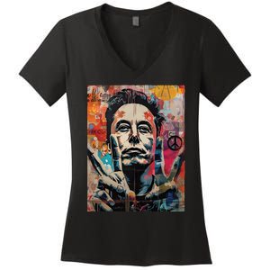 Elon Musk Nobel Peace Prize Garment Dyed Women's V-Neck T-Shirt