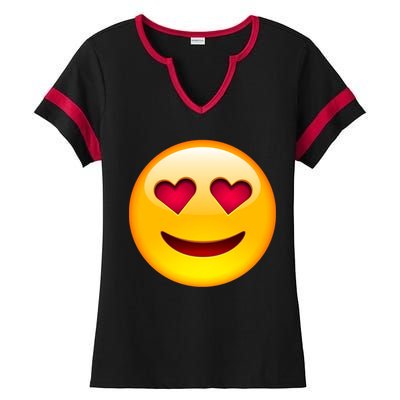 Emoticon Love Emoji Smiley with Heart Eyes Ladies Halftime Notch Neck Tee