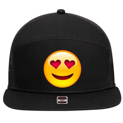 Emoticon Love Emoji Smiley with Heart Eyes 7 Panel Mesh Trucker Snapback Hat