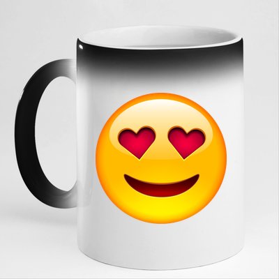 Emoticon Love Emoji Smiley with Heart Eyes 11oz Black Color Changing Mug