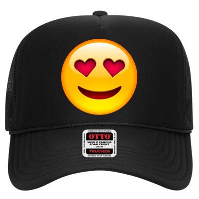 Emoticon Love Emoji Smiley with Heart Eyes High Crown Mesh Back Trucker Hat