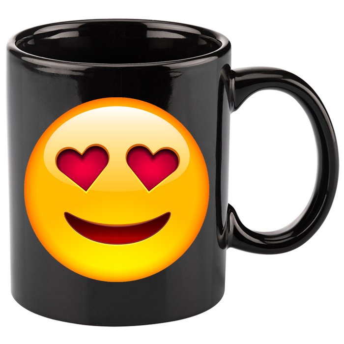 Emoticon Love Emoji Smiley with Heart Eyes 11oz C Handle Ceramic Mug