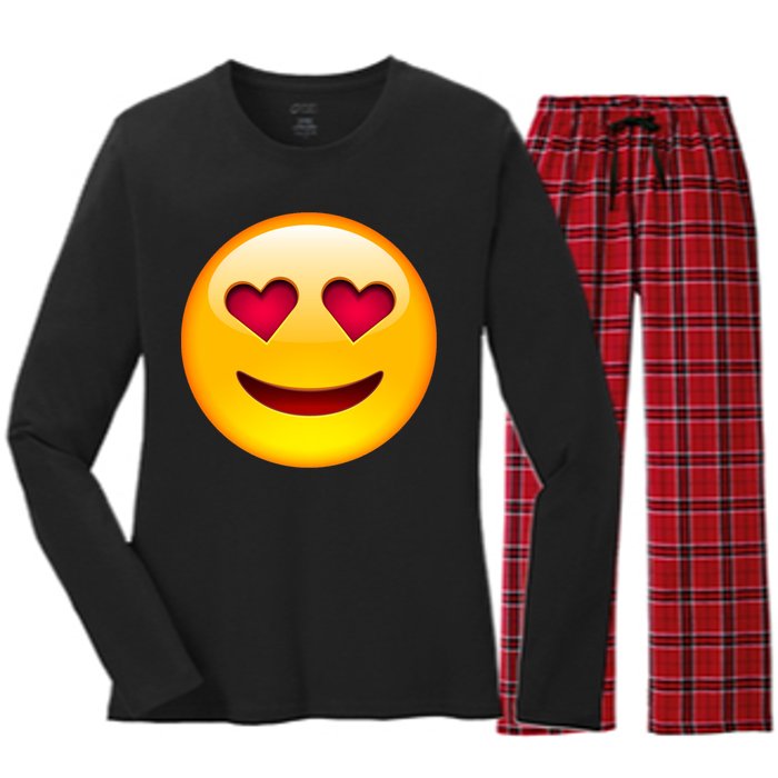 Emoticon Love Emoji Smiley with Heart Eyes Women's Long Sleeve Flannel Pajama Set 