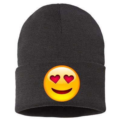 Emoticon Love Emoji Smiley with Heart Eyes Sustainable Knit Beanie