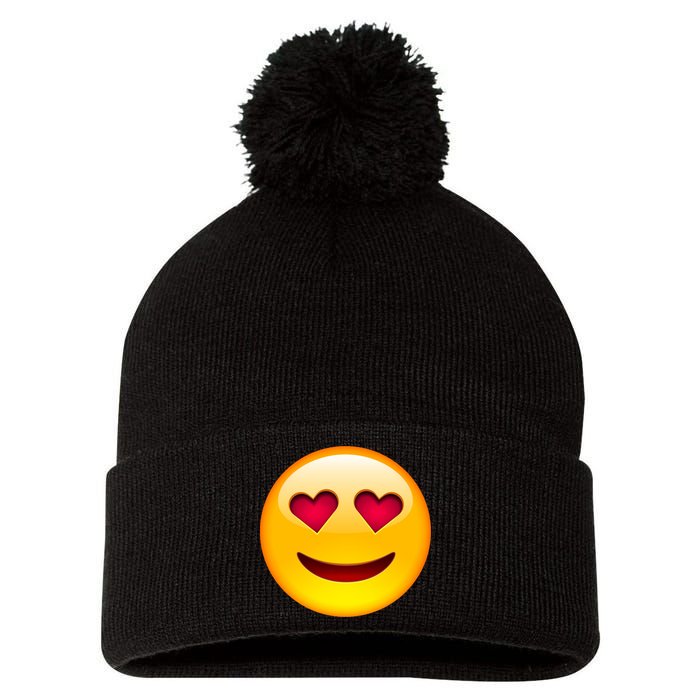 Emoticon Love Emoji Smiley with Heart Eyes Pom Pom 12in Knit Beanie