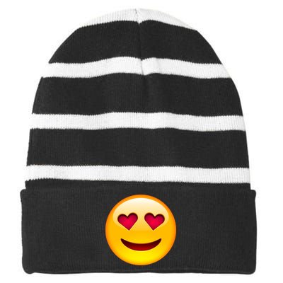 Emoticon Love Emoji Smiley with Heart Eyes Striped Beanie with Solid Band