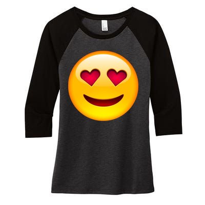 Emoticon Love Emoji Smiley with Heart Eyes Women's Tri-Blend 3/4-Sleeve Raglan Shirt