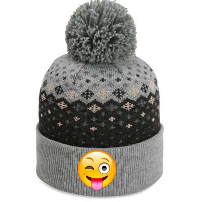 Emoticon Tongue Out Emoji with Winking Eye Smiley The Baniff Cuffed Pom Beanie