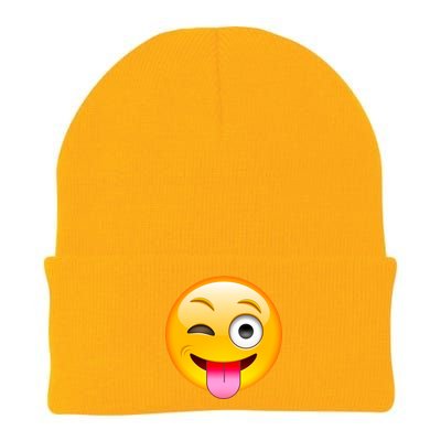 Emoticon Tongue Out Emoji with Winking Eye Smiley Knit Cap Winter Beanie