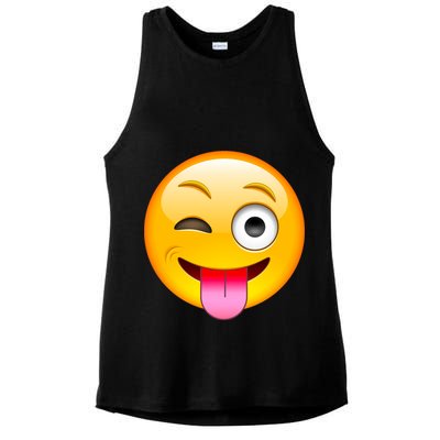 Emoticon Tongue Out Emoji with Winking Eye Smiley Ladies PosiCharge Tri-Blend Wicking Tank
