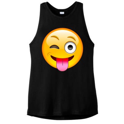 Emoticon Tongue Out Emoji with Winking Eye Smiley Ladies PosiCharge Tri-Blend Wicking Tank