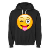 Emoticon Tongue Out Emoji with Winking Eye Smiley Garment-Dyed Fleece Hoodie
