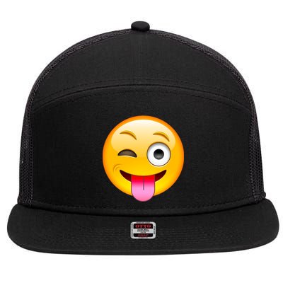 Emoticon Tongue Out Emoji with Winking Eye Smiley 7 Panel Mesh Trucker Snapback Hat