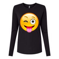 Emoticon Tongue Out Emoji with Winking Eye Smiley Womens Cotton Relaxed Long Sleeve T-Shirt