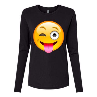 Emoticon Tongue Out Emoji with Winking Eye Smiley Womens Cotton Relaxed Long Sleeve T-Shirt